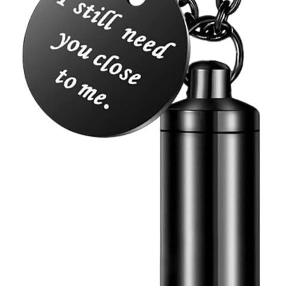 Cremation Urn Necklace Stainless Steel Memorial Keychain with Angel Wing